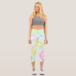 Leggings Capri Pálido Pastel Turquesa Azul Verde Rosa Abstracto A