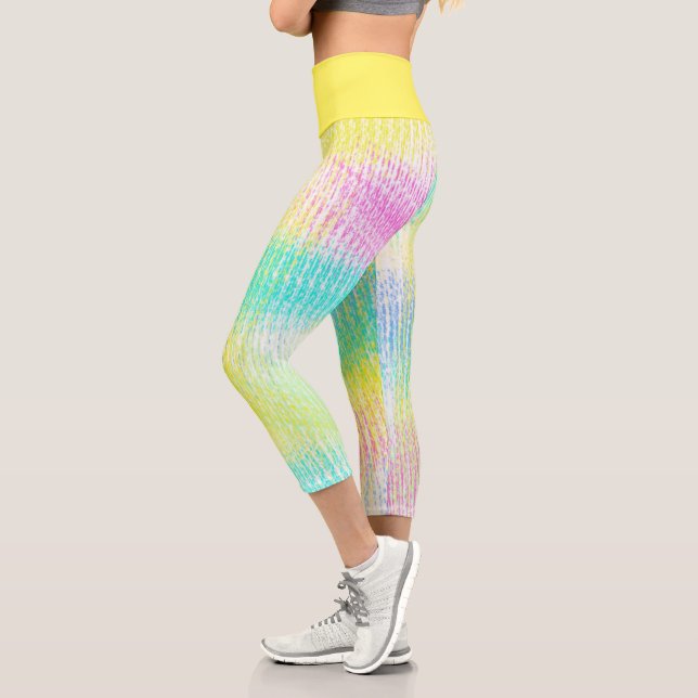 Leggings Capri Pálido Pastel Turquesa Azul Verde Rosa Abstracto A (Izquierda)