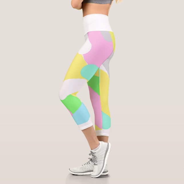 Leggings Capri Pálido Pastel Turquesa Azul Verde Rosa Abstracto A (Izquierda)