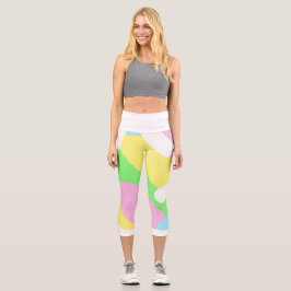 Leggings Capri Pálido Pastel Turquesa Azul Verde Rosa Abstracto A