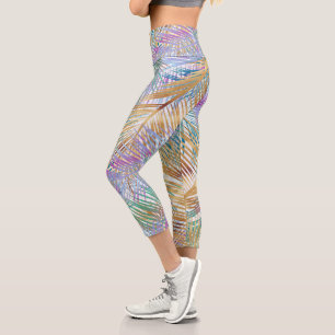 Leggings Capri Palm de oro tropical deja un diseño colorido