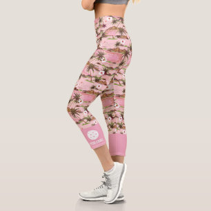Leggings Capri Palm Treles Tropicales Rosa Personalizado Textos B