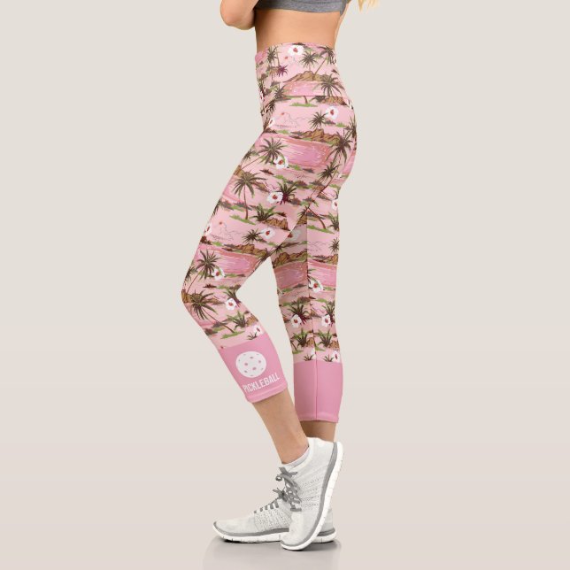 Leggings Capri Palm Treles Tropicales Rosa Personalizado Textos B (Izquierda)