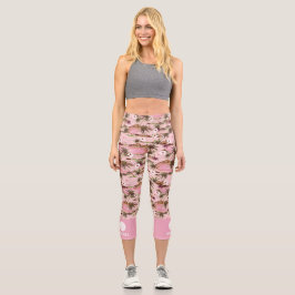 Leggings Capri Palm Treles Tropicales Rosa Personalizado Textos B