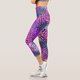 Leggings Capri Palm tropical de moda deja patrón morado Verde azu