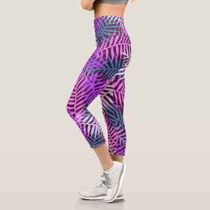 Leggings Capri Palm tropical de moda deja patrón morado Verde azu