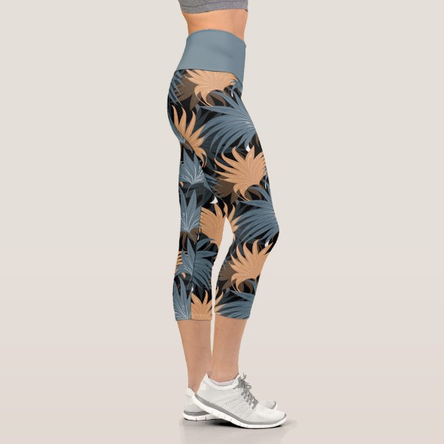 Leggings Capri Palm tropical deja ejercicio de yoga de oliage gri (Derecha)