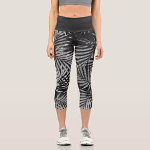 Leggings Capri Palmera de purpurina plateada abstracta moderna ne