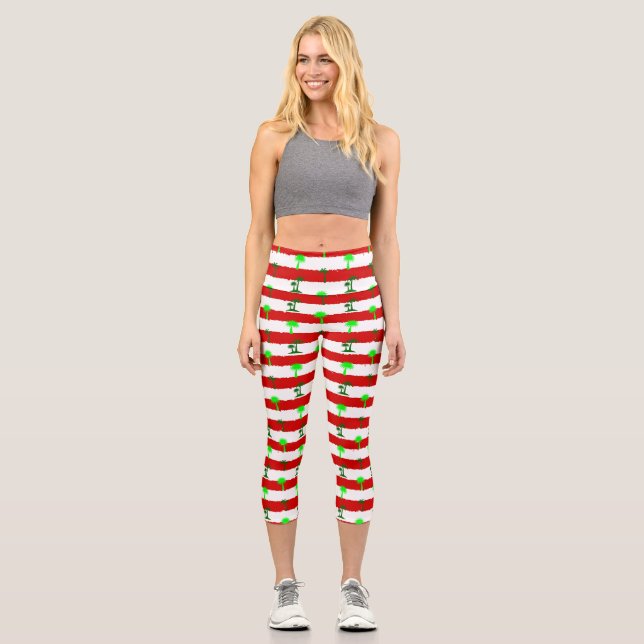 Leggings Capri palmeras de navidades tropicales rayadas (Anverso)