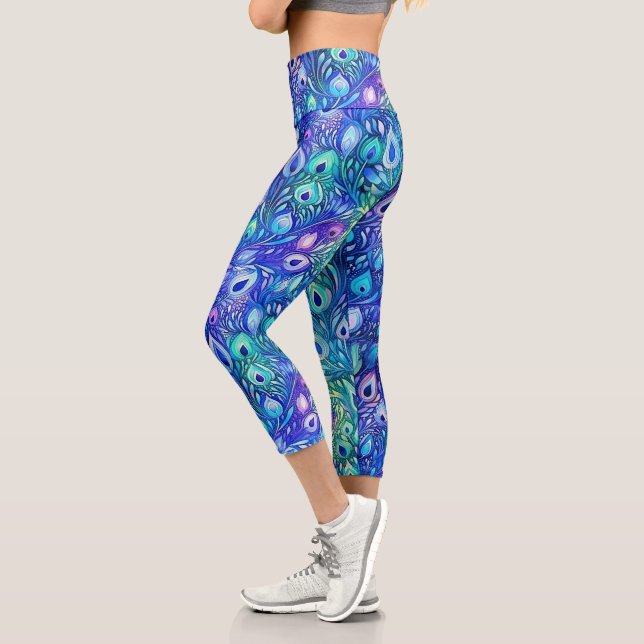 Leggings Capri Pañuelas de pavo real morado azul (Izquierda)