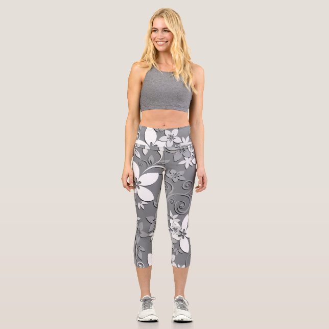 Leggings Capri Papel de pared de flores 2 (Anverso)
