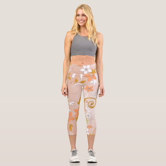 Leggings Capri Papel de pared de flores 8 (Anverso)