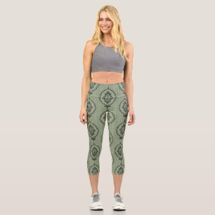 Leggings Capri Papel pintado barroco en verde