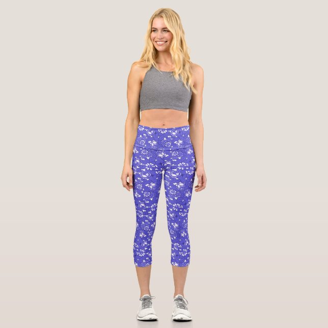 Leggings Capri Papel pintado barroco - flor azul (Anverso)