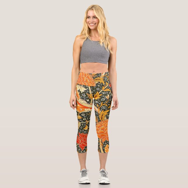 Leggings Capri Papel pintado de flores William Morris Cray patrón (Anverso)