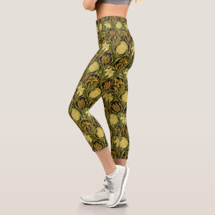 Leggings Capri Papel pintado de tulipán y lirio verde de William