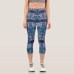 Leggings Capri Papel pintado de tulipán y rosa azul marino de Wil