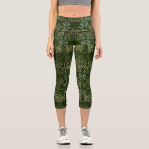 Leggings Capri Papel pintado de tulipán y rosa verde grande de Wi