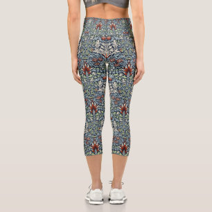 Leggings Capri Papel pintado floral Morris Navy Blue Snakeshead