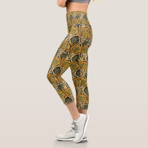 Leggings Capri Papel pintado vintage de tulipán y lirio dorado de