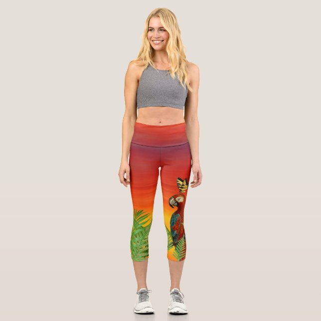 Leggings Capri Parroquia y mariposa al atardecer (Anverso)
