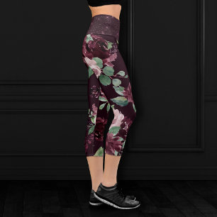 Leggings Capri Pasión Malhumorada Patrón dramático de rosa de v