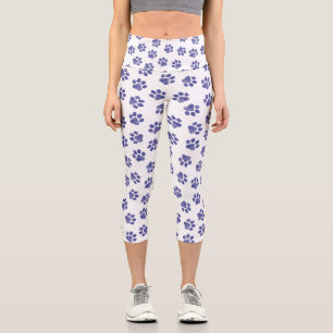 Leggings Capri Pasta de perro, patas de perro, patas azules de la