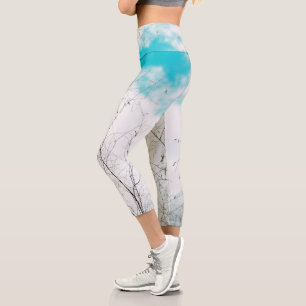 Leggings Capri Pasta pálida Luz Azul Árbol Turquesa Brunch Cielo