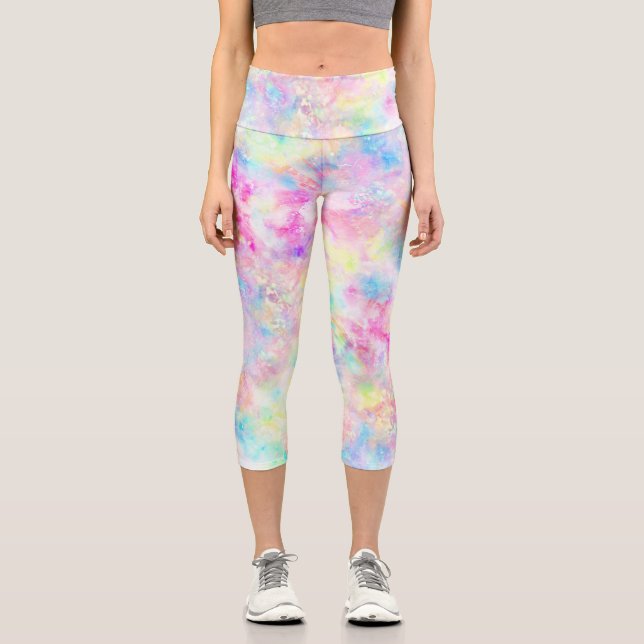 Leggings Capri Pastel de agua de tinte de arcoiris (Anverso)