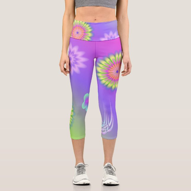 Leggings Capri Pastel Gradient Flowers and Butterflies (Anverso)
