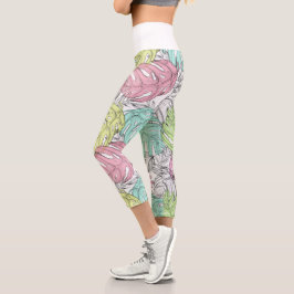 Leggings Capri Pastel monstera hoja de agua tropical