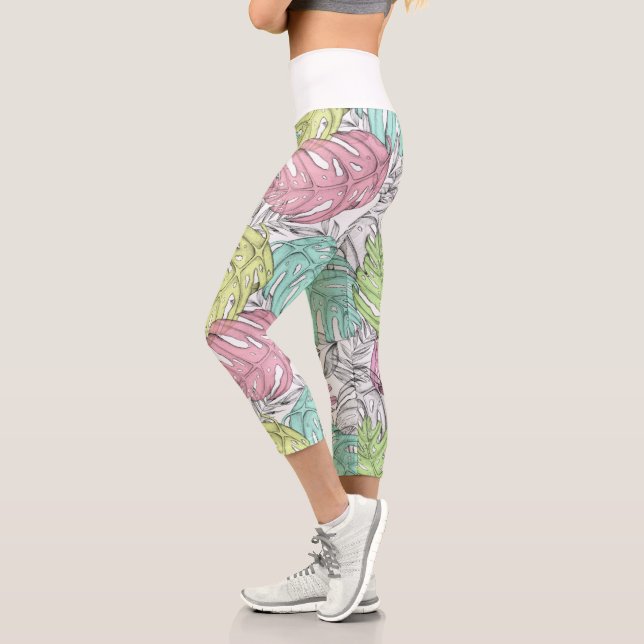 Leggings Capri Pastel monstera hoja de agua tropical (Izquierda)