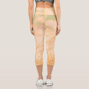 Leggings Capri Pastel Pale Golden Tree Brunches Sky