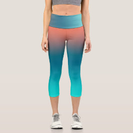 Leggings Capri Pastel Pale Turquoise Coral Resumen Arte
