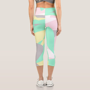 Leggings Capri Pastel pálido Resumen Arte Gris Amarillo Rosa Blan