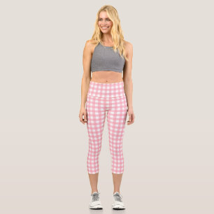 Leggings Capri Pastel Rosa Gingham Plaid Cottagecore