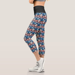 Leggings Capri Patinador patriótico estadounidense en monopatín