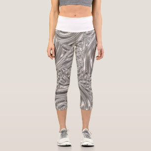 Leggings Capri Patrón abstracto gris plata modernista
