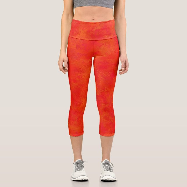 Leggings Capri Patrón abstracto naranja rojo (Anverso)