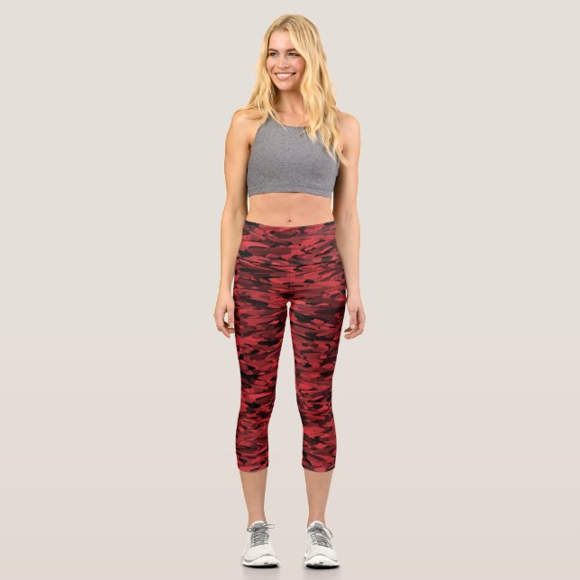 Leggings Capri Patrón abstracto negro rojo (Anverso)