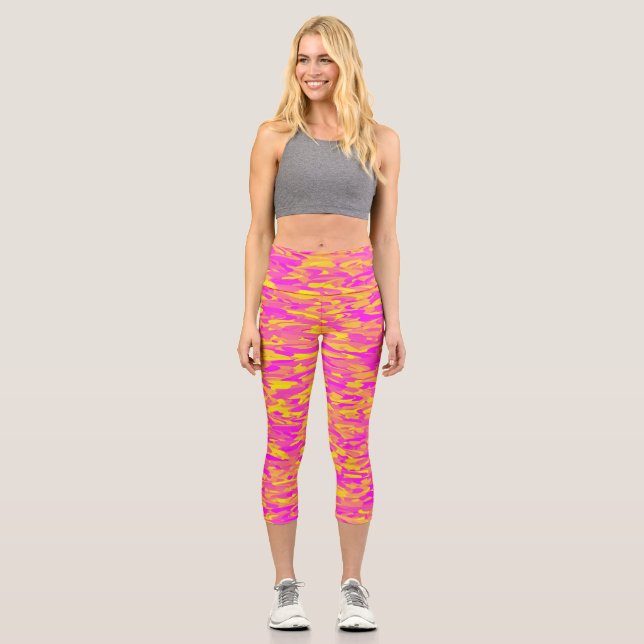 Leggings Capri Patrón abstracto rosa amarillo naranja (Anverso)