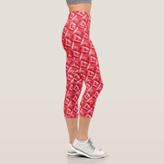 Leggings Capri Patrón abstracto rosa rojo blanco