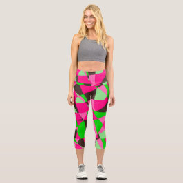 Leggings Capri Patrón abstracto rosa y verde