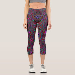 Leggings Capri Patrón abstracto verde y magenta de espuma de mar 