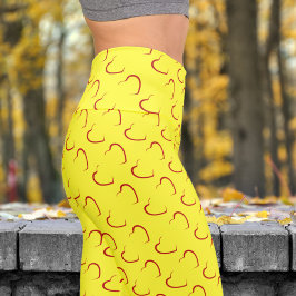 Leggings Capri Patrón Adorable Amor Amarillo Corazón Patrón Yoga