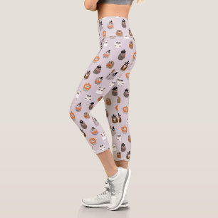 Leggings Capri Patrón adorable de búhos de Halloween
