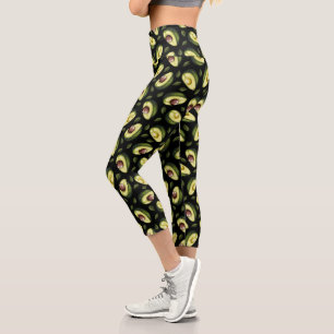 Leggings Capri Patrón aguacate verde y negro