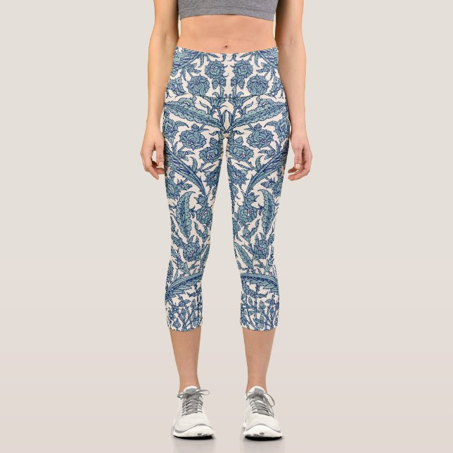 Leggings Capri Patrón árabe floral azul (Anverso)