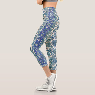 Leggings Capri Patrón árabe floral ornamentado azul