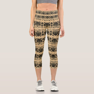Leggings Capri Patrón Árabe Griego Mediterráneo Marrón